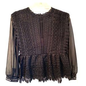 Chicwish Crochet Chiffon Peplum Top in Black